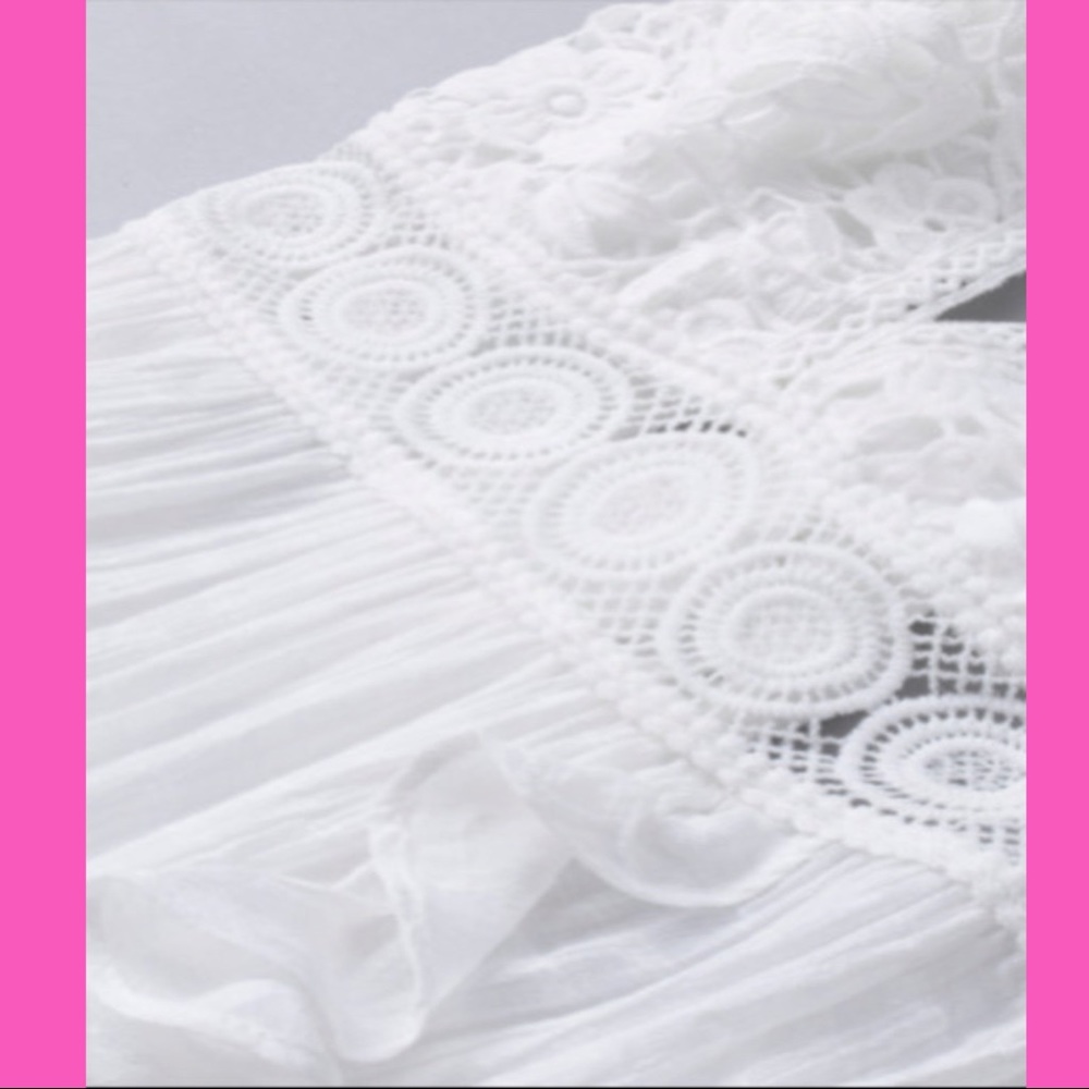 WHITE LACE SPLICING CRISS CROSS LACE-UP V NECK CAMI DRESS Sz M - Picture 11 of 16